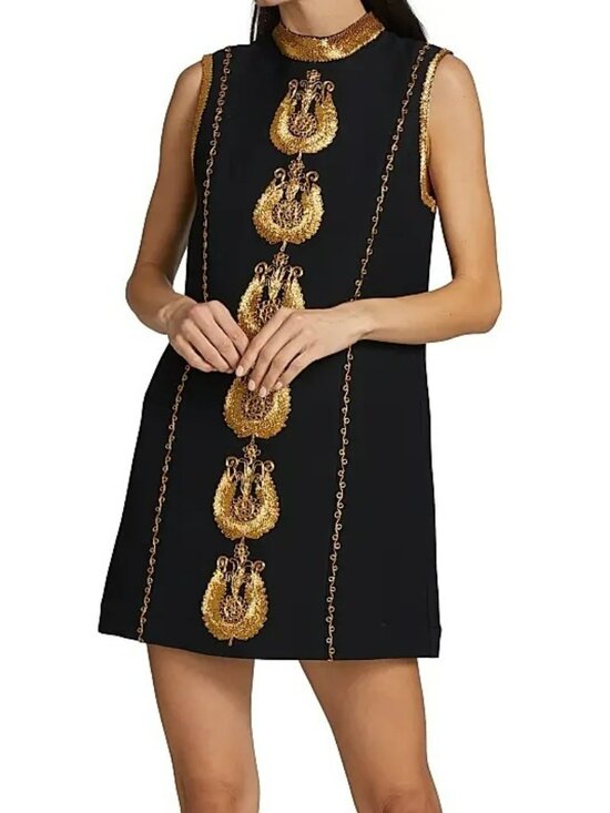 Nili Lotan Dresses & Skirts - Nili Lotan Delphine Black Gold Embroidered Mini Shift Dress Greek God Odyssey